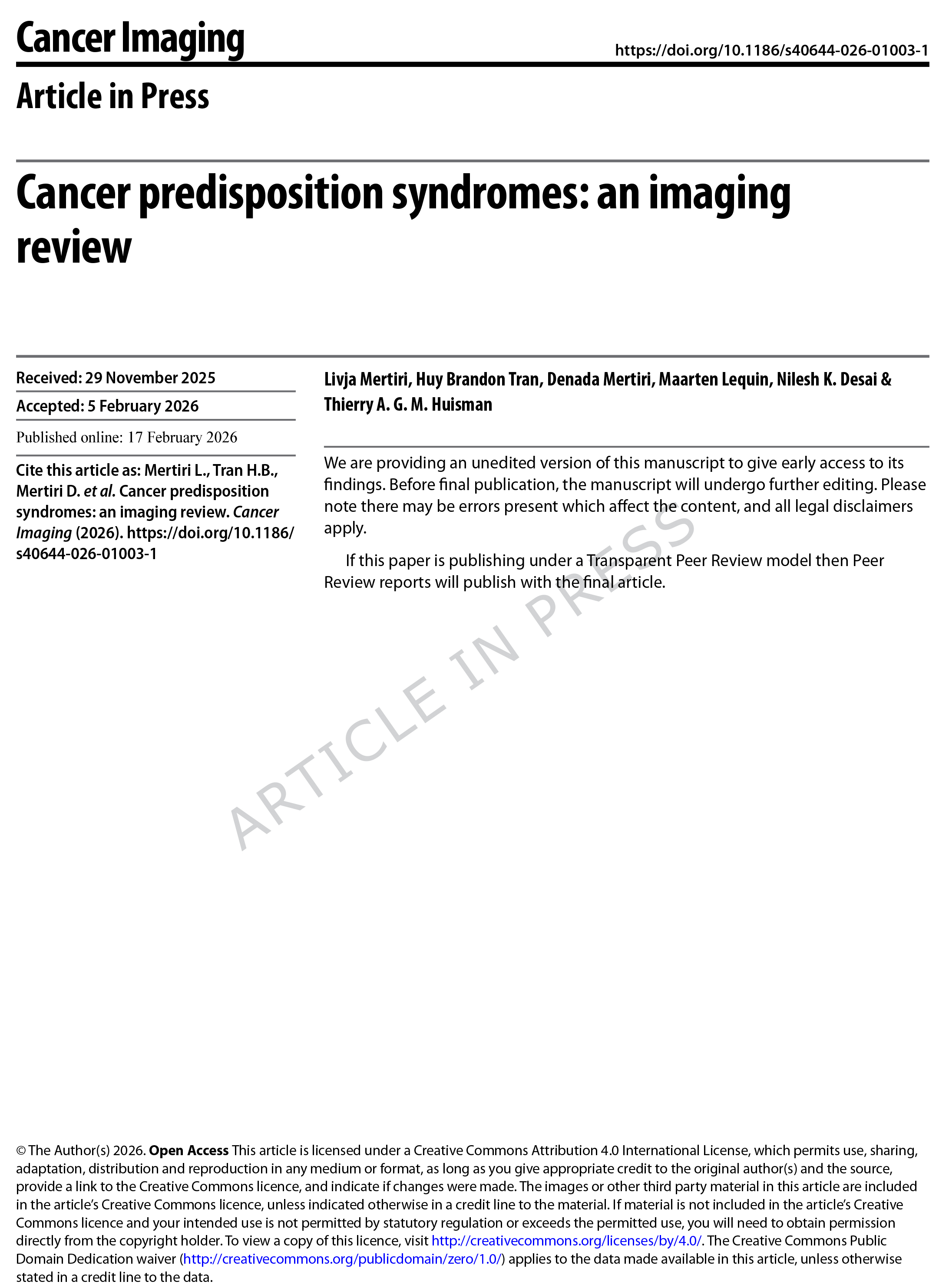Cancer predisposition syndromes: an imaging review