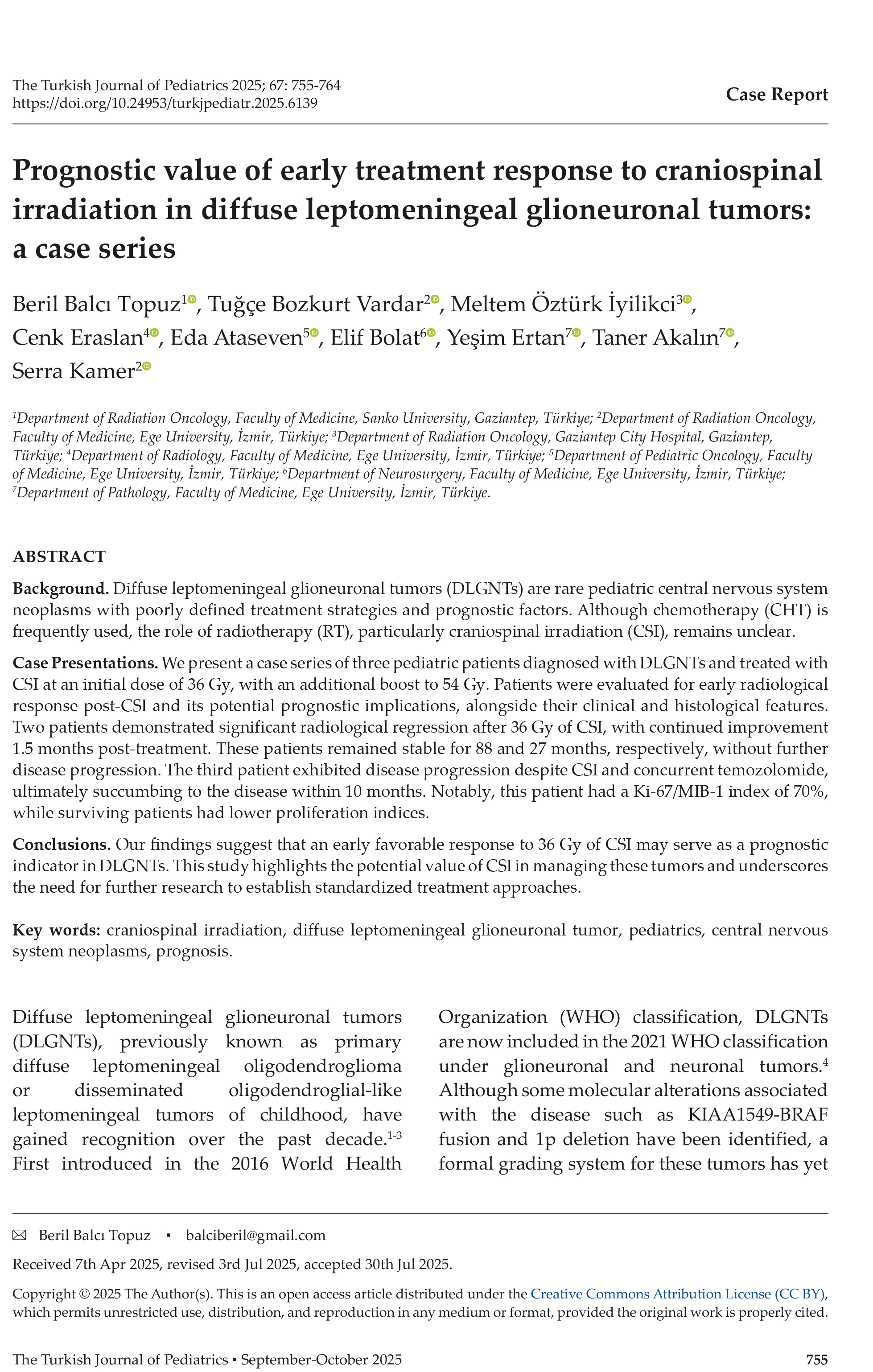 Prognostic value of early treatment response to craniospinal irradiation in diffuse leptomeningeal glioneuronal tumors: a case series