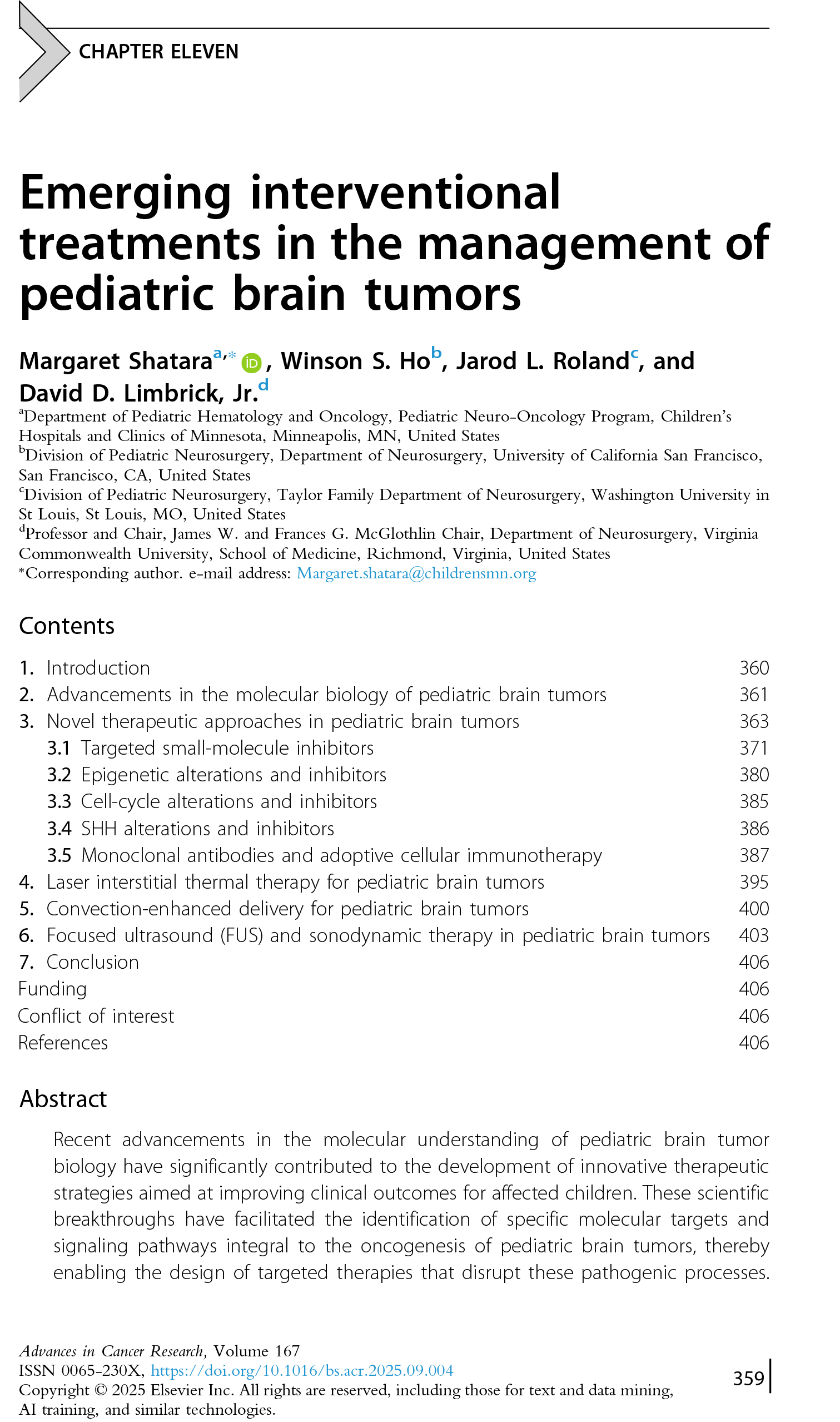 Emerging interventional treatments in the management of pediatric brain tumors.
