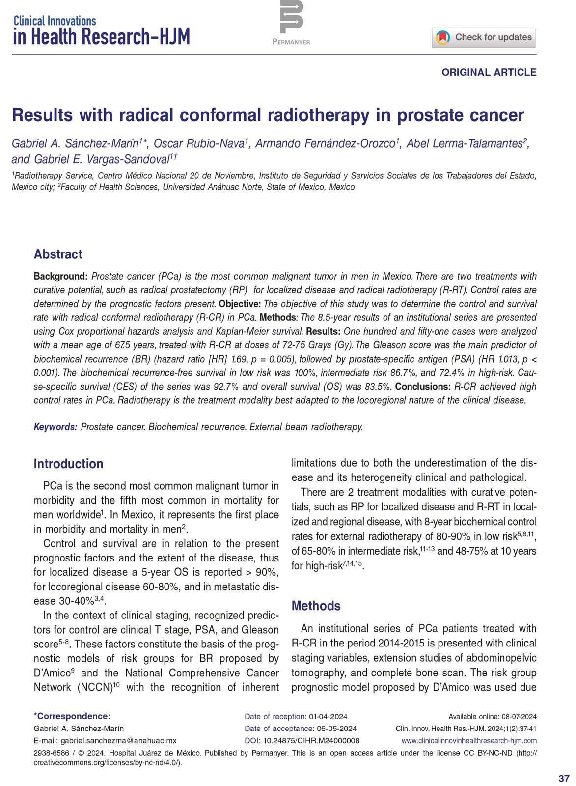 Results with radical conformal radiotherapy in prostate cancer
