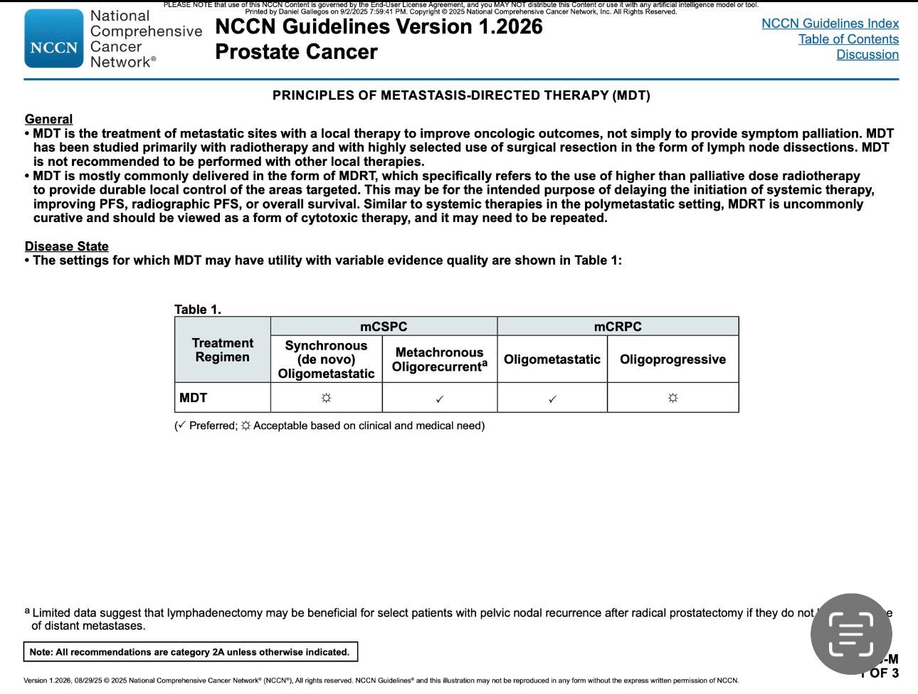 NCCN Guidelines Version 1.2026 Prostate Cancer