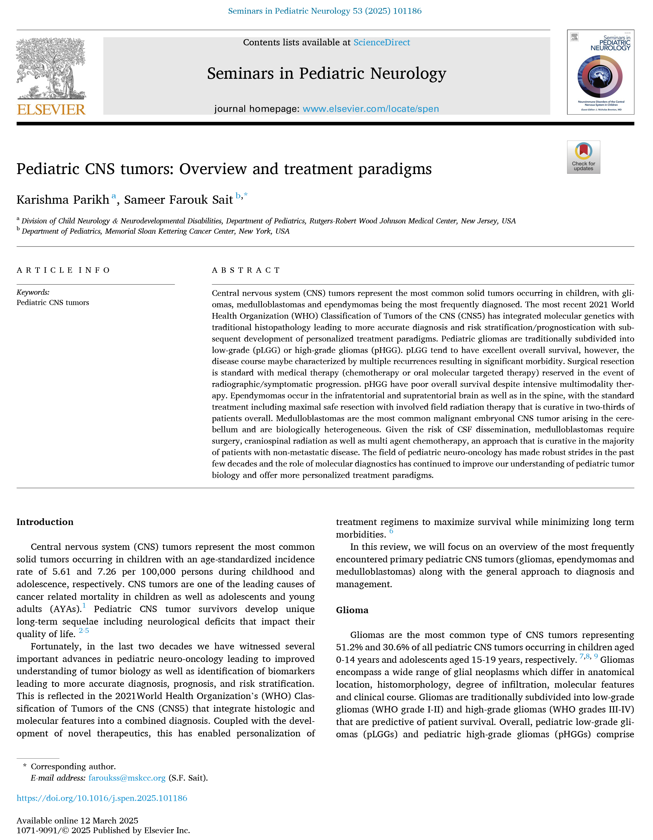 Pediatric CNS tumors: Overview and treatment paradigms