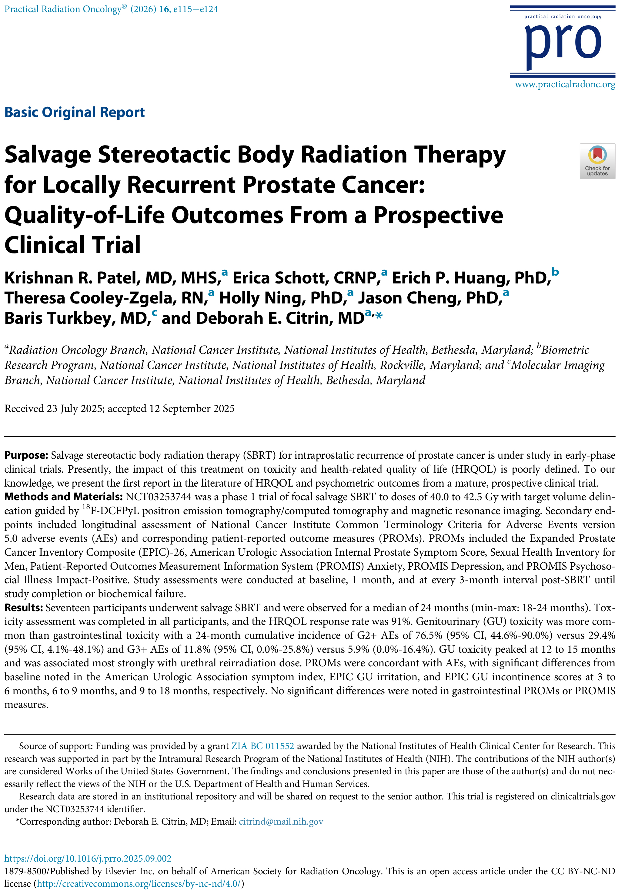 SalvageStereotacticBodyRadiationTherapyforLocallyRecurrentProstateCancer:Quality-of-LifeOutcomesFromaProspectiveClinicalTrial