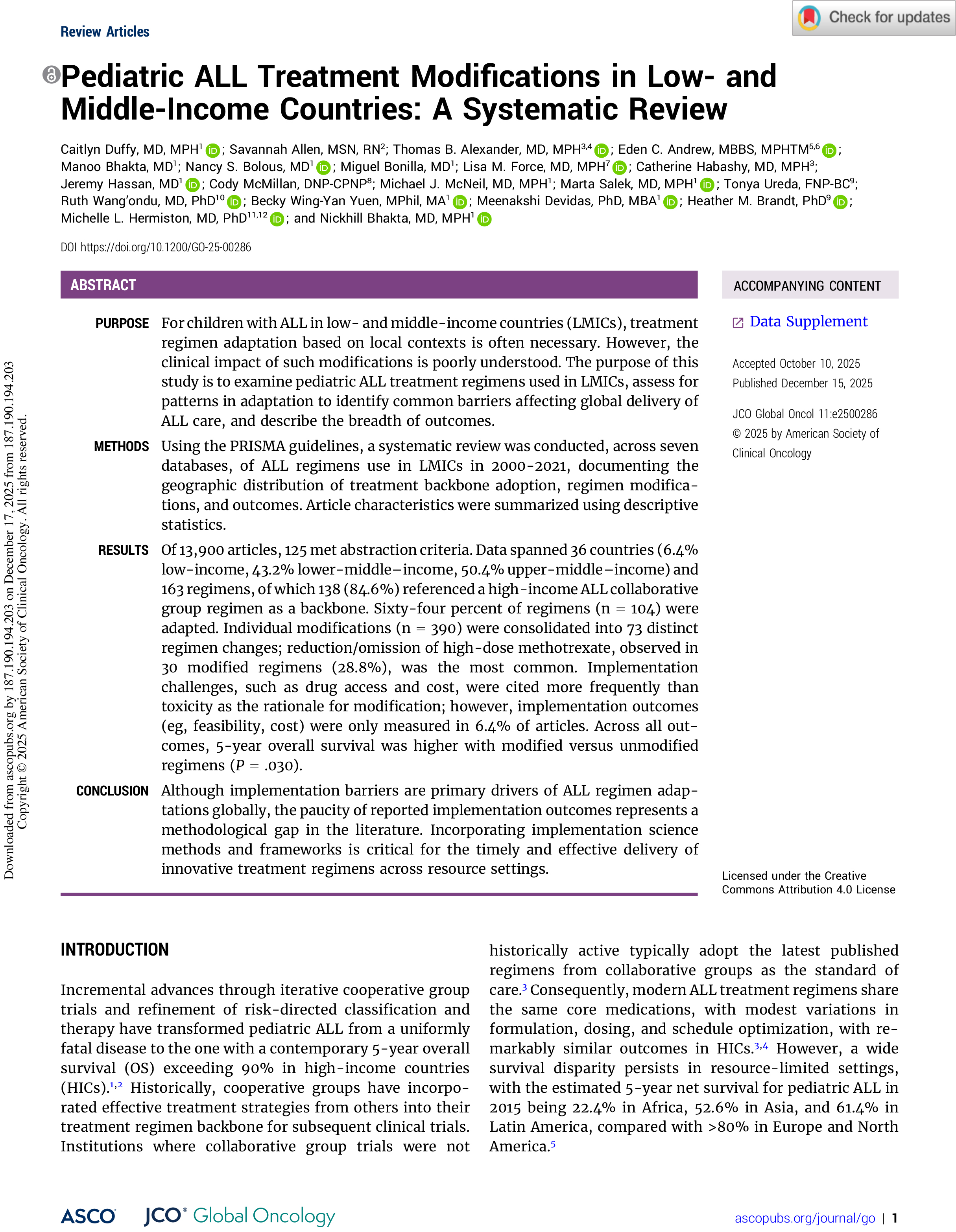 •Pediatric ALL Treatment Modifications in Low- and Middle-Income Countries: A Systematic Review